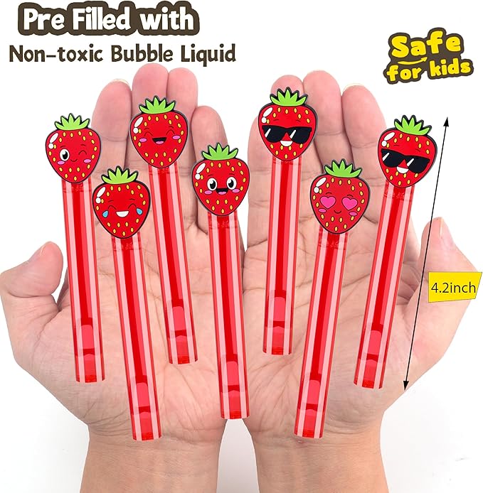 24Pcs Strawberry Bubble Wands for Berry First Party Favors Supplies Decorations, Strawberry Pinata Goodie Bag Stuffers & Classroom Prizes