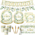Sage Greenery Baby Shower Plates and Napkins Tableware Set Gender Neutral Baby Shower Decorations Oh Baby Plates and Cups and Napkins Sets Serves 24 for Baby Girl Boy Shower Decorations