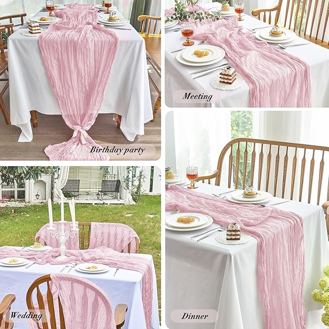 IVAPUPU 4 Pcs Cheesecloth Table Runner - 10ft Pink Easter Spring Boho Gauze Cheese Cloth Table Runners for Baby Shower Decoration Wedding Party Summer Garden Farmhouse Decor