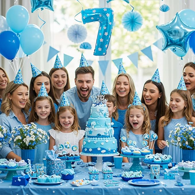 TONIFUL Balloons 16 Inch Blue polka dot 0-9 Number Mylar Foil Balloons Custom digitalal Balloons for 2026 New Year Eve Birthday Party Engagement Graduations Anniversary Baby Shower