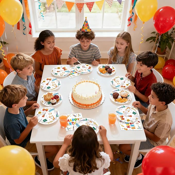 96Pcs Music Birthday Party Decoration Plates Musical Instrument Theme Plates and Napkins Music Notes Tableware Set for Musical Birthday Party Music Theme Baby Shower Supplies, Serves 24