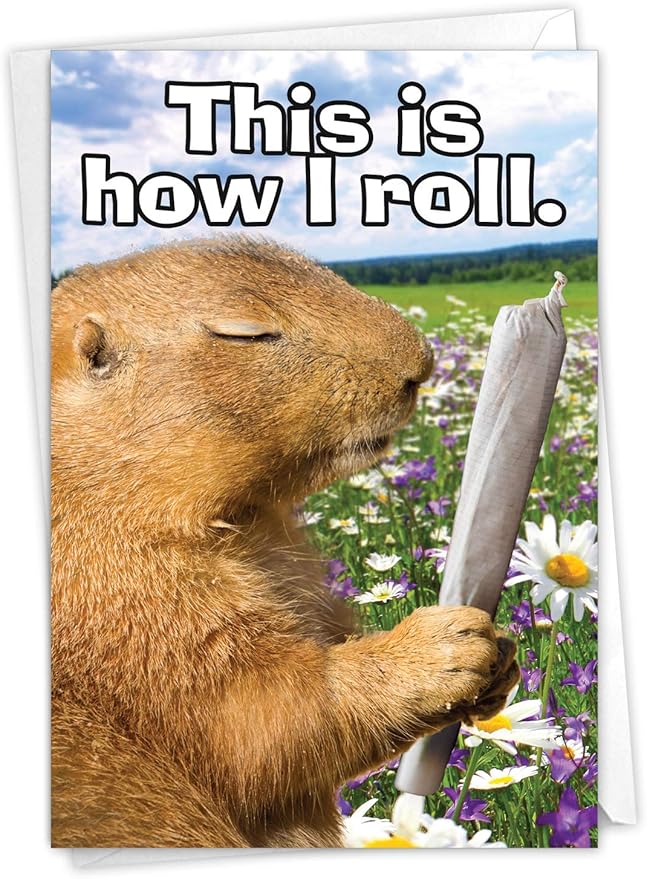 NobleWorks - 1 Happy Birthday Card with Funny Animals - Wildlife and Pet Humor, Fun Birthday Celebration Notecard - How I Roll C3956BDG