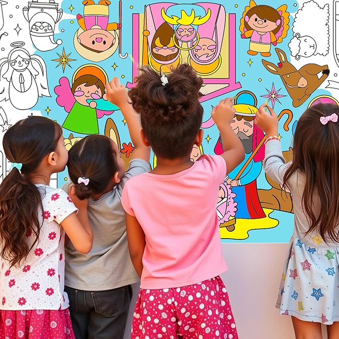 OHOME Jesus Giant Coloring Poster/Tablecloth - Gifts for Christians - Jesus Birthday Party Decorations - 30 x 72 Inches Kids Crafts Activities Decor Party Supplies