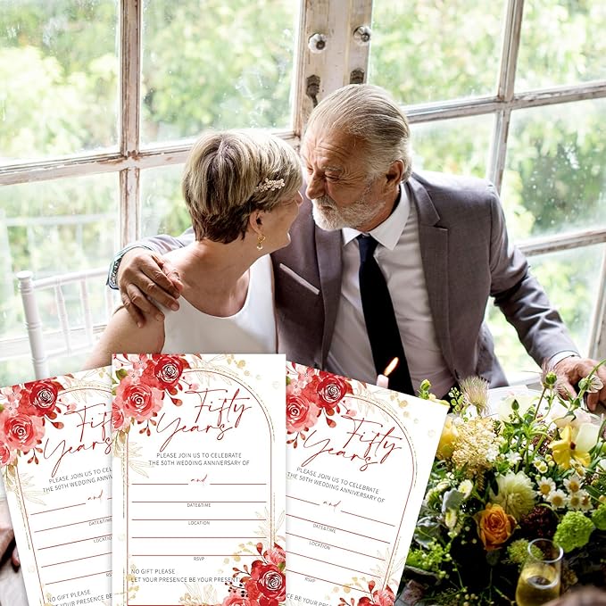 Floral 50th Wedding Anniversary Invitations, 50th Anniversary Invites, Wedding Party Supplies, 25 Pcs Cards & Envelopes /13