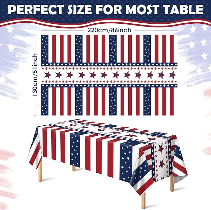 OHOME 4th of July Decorations - Red White and Blue Tablecloth for Memorial Day - Fourth of July Accessories for Home Outdoor | 250 America Anniversary USA Patriotic American Flag Party Favors,2 Pack