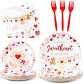 A Little Sweetheart Is On The Way Baby Shower Party Plates Supplies - Serves 24-96Pcs Bear Party Tableware Decoration Disposable Paper Plates Napkins Forks for Birthday