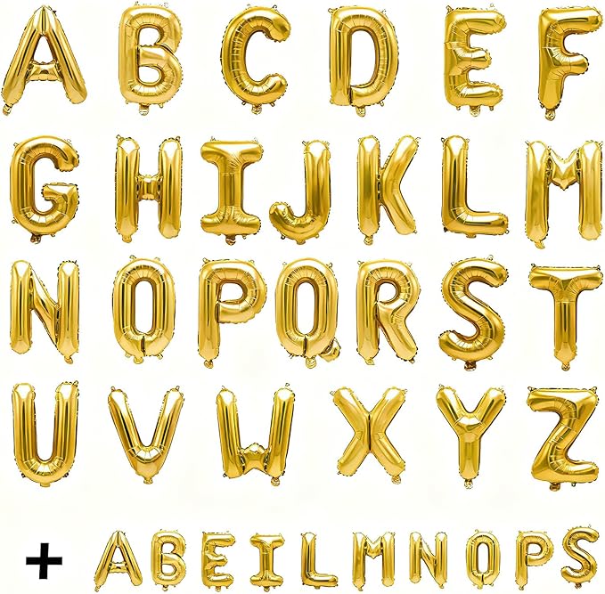 36 Pcs Gold Letter Balloons, Custom A-Z Set for Personalizing Names & Phrases Party Supplies Banners - with 1 Set ABEILMNOPS for Wedding/Birthdays/Annivs/Grads Party Decoration Banner Custom Phrase