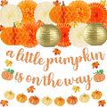 Kriyokiaa Little Pumpkin Baby Shower Decorations 71 Pcs Fall Baby Shower Decor with Tissue Pompom, Paper Fans, Lantern, Banners & Artificial Maples for Rustic Neutral Shower Party Supplies