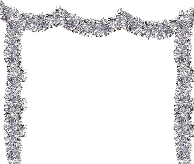 33FT Christmas Tinsel Garland,Silvery Shiny Metallic Foil Decorations for Parade Floats, Halloween, Christmas Tree, New Year Parties,Birthday Party,Indoor and Outdoor Disco Party Supplies