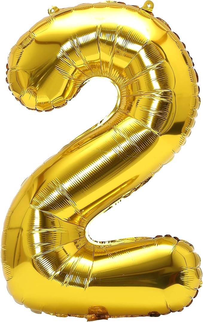 YPSelected 32 Inch Large Foil Helium Number Balloon Birthday Wedding Party 0-9 (Gold, 2)