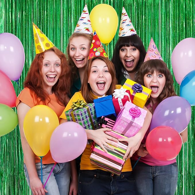 Green Fringe Curtain Party Streamers 2Pack 3.3 x 8.3 Ft Foil Fringe Backdrop Curtains for Birthday Wedding Bridal Baby Shower Holiday Tinsel Streamers Green Party Christmas Decorations Door Streamers