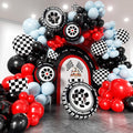 Race Car Balloon Arch Kit - 168Pcs Different Size Balloons Tire Flags Checkered Black Red Blue Balloon Garland Kit for Racing Car Two Fast 2nd Theme Boy Birthday Anniversary Party Decorations