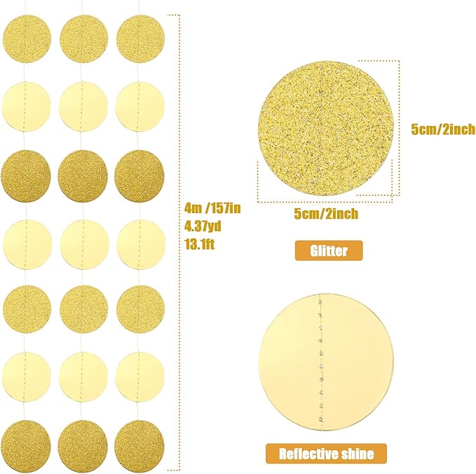 Syhood 10 Pcs Party Decorations Paper Dot Circle Garlands Glitter Streamers Hanging Banner Decor for New Year Baby Shower Wedding Birthday Backdrop Supplies (Gold)