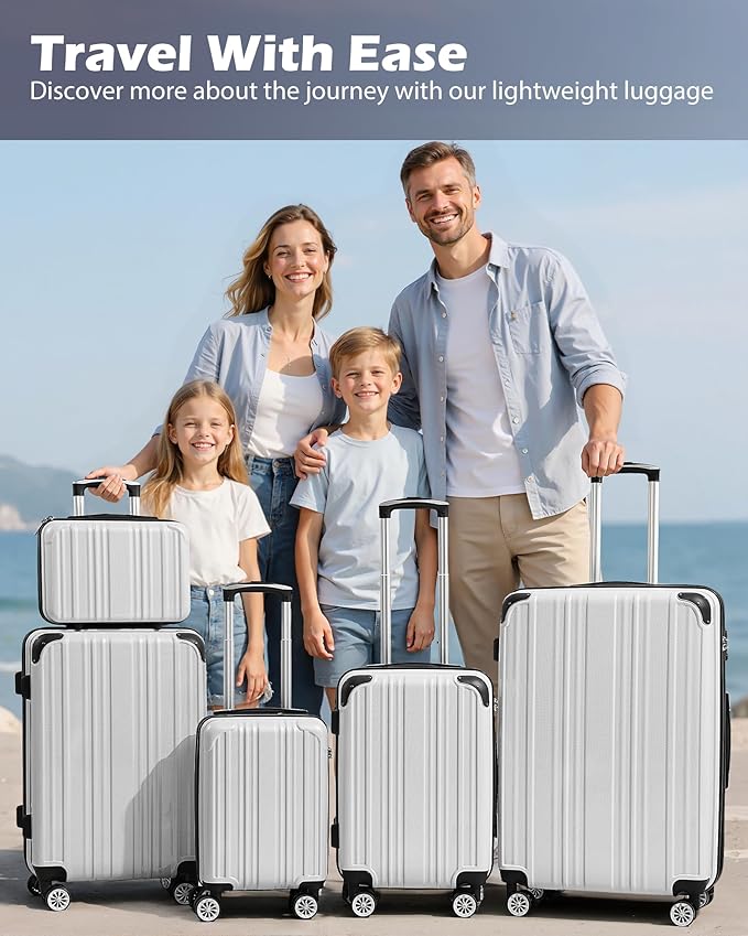 Coolife Luggage Sets, 5 Piece Durable Suitcase, Lightweight Carry on Luggage with PC+ABS Hardshell, Dual Spinner Wheels, TSA Lock and YKK Zipper (navy new, 5 piece set)