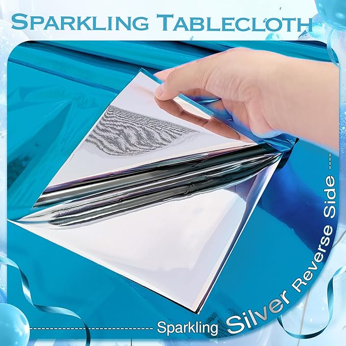 2 Pcs Lake Blue Foil Tablecloth 54 * 72inch Plastic Wedding Birthday Winter Party Turquoise Table Cloths Disposable Waterproof Aqua Table Cover for Graduation Anniversary Party Supplies