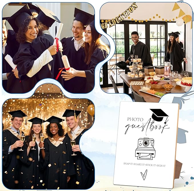 Graduation Photo Guestbook Bar Sign - Congrats Grad Party Decorations Favors Supplies, Graduation Centerpieces for Tables 2026, 8×11 Wooden Sign with Stand