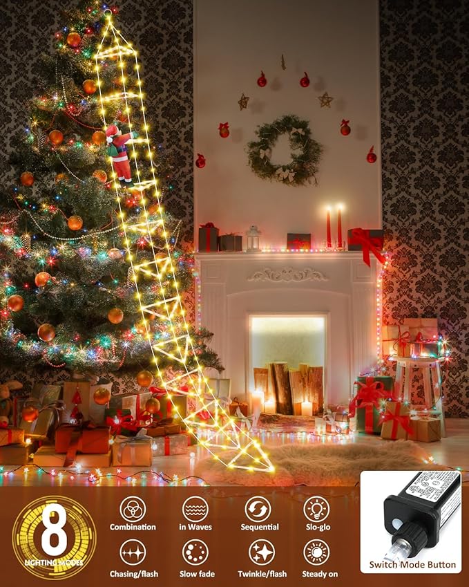 DANLI LED Christmas Parachute Lights with Santa Claus, 3.66ft, 8 Modes Hanging Lights for Indoor Outdoor Porch Roof Eave Balcony Home Decor