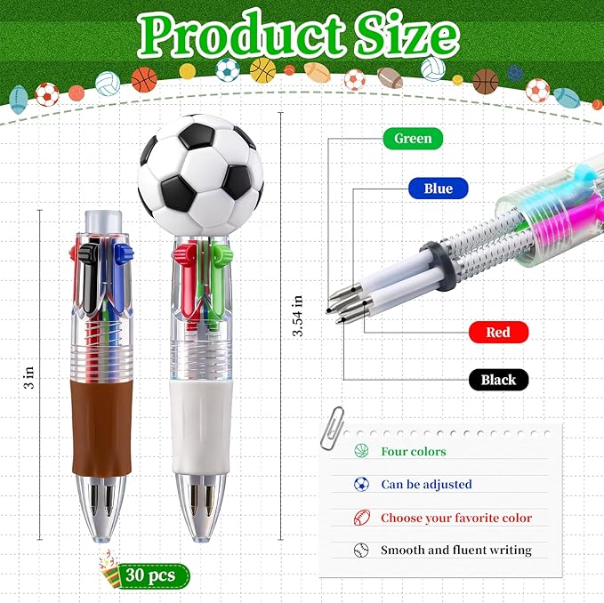 CZWZ 30Pcs Mini Multicolor Pens in One 4-in-1 Cute Pens Bulk for Kids, Ballpoint Pen for Birthdays and Children's Parties, Fun Gifts Assorted Ink Kawaii Pen(Sports)