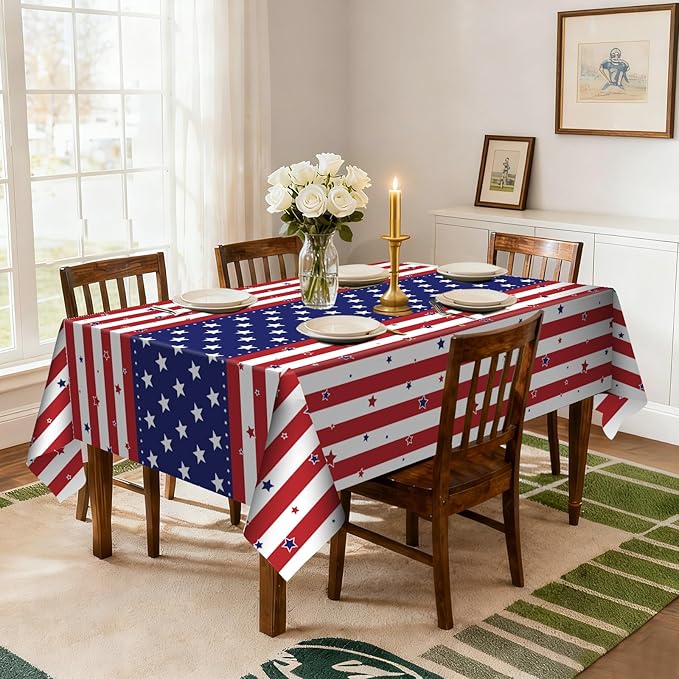 6 Pack Patriotic Disposable Plastic Tablecloth 54" x 108" Memorial Themed Party Table Cloths Disposable for 6 to 8 Foot Tables Independence Day Party Indoor or Outdoor (American Flag)