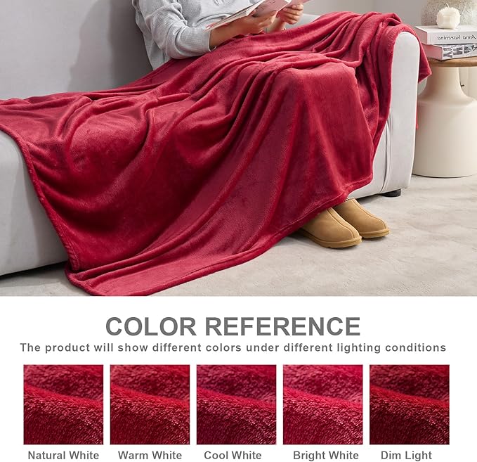 Hansleep Fleece Red Queen Blanket, Super Soft Flannel Fuzzy Plush Cozy Blanket for All Seasons, Red, Queen 90x90 Inches