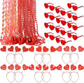 Kanayu 36 Pcs Valentine's Day Accessories Set Include 12 Heart Headbands 12 Glasses and 12 Heart Beaded Necklace for Valentine Props Party Costume Supplies Accessory(Red)
