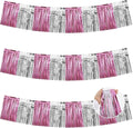 BEISHIDA 3 Packs Metallic Foil Fringe Garland Pink Silver Wall Hanging Tinsel Fringe Banners for Car Floats Birthday Baby Bridal Shower Wedding Graduation Holiday Party Decoration(30 Feet)