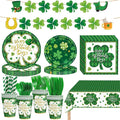 194 Pcs St Patricks Day Paper Plates & Napkins,Green Shamrock Paper Plates St Patricks Dinnerware Disposable Including Cup Straw Plastic Cutlery Banner Tablecloth for Saints Day Party Supplies