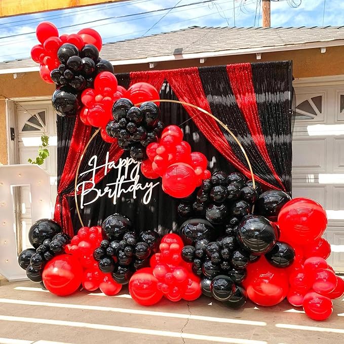 Red Black Gold Balloons Arch Kit 144pcs 18/12/10/5inch Red Black Metallic Gold Latex Balloon Garland for Casino Theme Party Wedding Backdrop New Year Birthday Graduation Hollywood Party Decorations