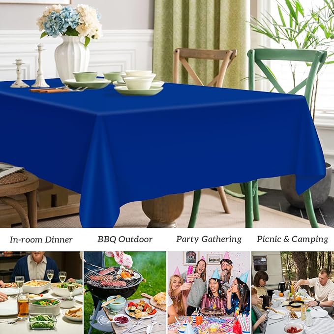 Mulbozy 2 Pcs Royal Blue Plastic Tablecloth for Rectangle Table, 54 × 108 inches Disposable Royal Blue Party Table Covers for Birthday, Anniversary, Wedding, Fine Dining, Graduation Party Decoration