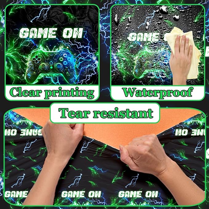 Video Game Table Cloth Video Game Birthday Decoration,3pcs Neon Plastic Waterproof Gaming Table Covers for Boy Kids Player Geek G-AME Party Decoration