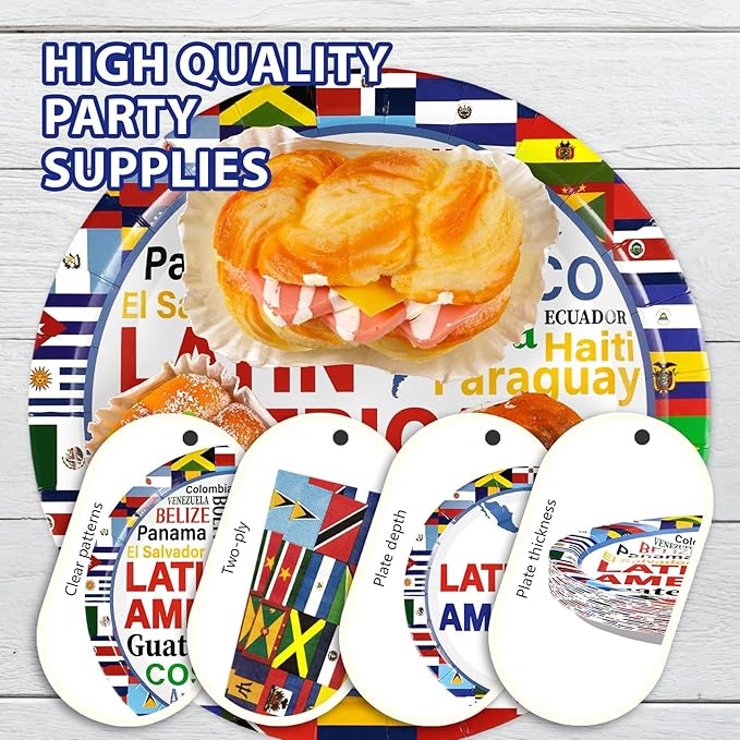 96Pcs Hispanic Heritage Month Decorations Latin America Countries String Flags Plates and Napkins Countries Flags Themed Tableware Favors for Latin Cultural Sports Events Party Supplies Serves 24
