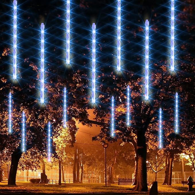 Dazzle Bright 864LED Christmas Light, Meteor Shower Rain Lights 11.8 Inch 24 Tubes, Waterproof Plug in Falling Rain Lights Christmas Decorations for Xmas Bushes Tree Yard Party (Blue)