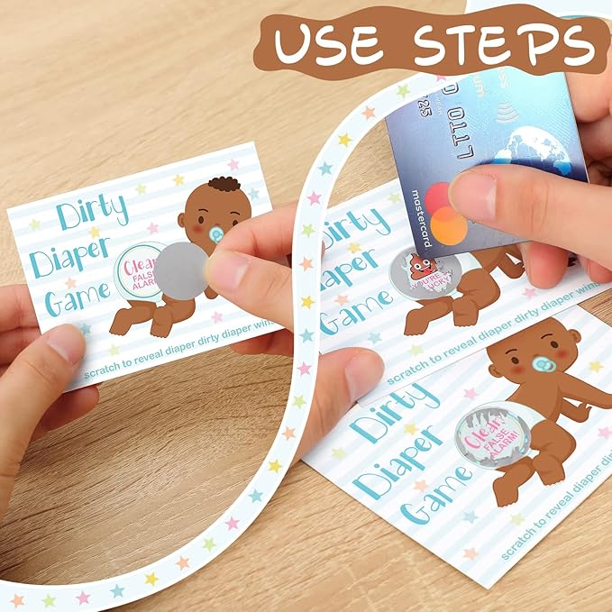 Geyee 60 Pieces Baby Shower Scratch off Game Funny Raffle Cards Baby Shower Party Games Decorations Cute Activity for Activity and Idea for Boy Girl(Brown)