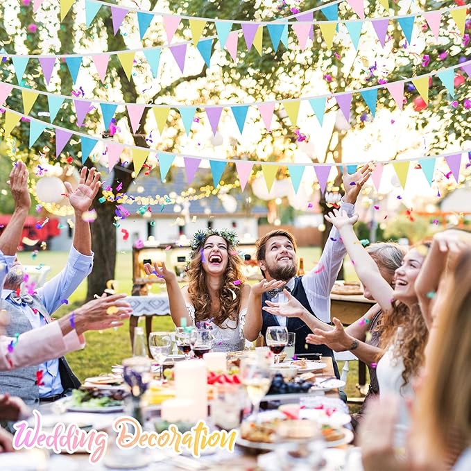 Tatuo 120 Pcs/45 Feet Pennant Banner Flags 4 Pack Pastel Garland Party Decorations Colorful Triangle Bunting Banner Fabric Pennant Flag for Pastel Birthday Easter Garden Baby Shower Wedding Outdoor