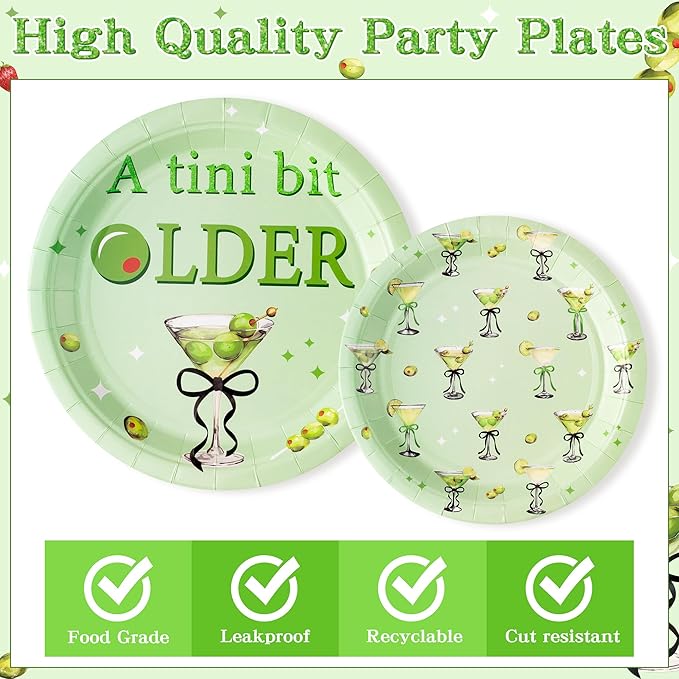 Olive Black Martini Bow A Tini Bit Older Espresso Martini Cocktail Party Plates Supplies - Serves 24-96Pcs Tableware Decoration Disposable Paper Plate Napkin Fork For Birthday Bachelorette