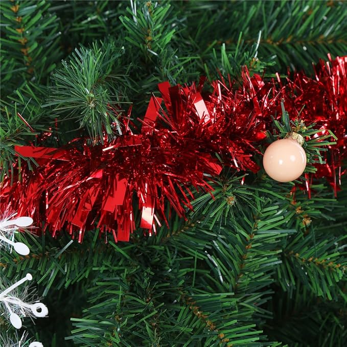 DECORA Red Tinsel Garland for Christmas Tree Decorations Wedding Birthday Party Supplies 33 FEET
