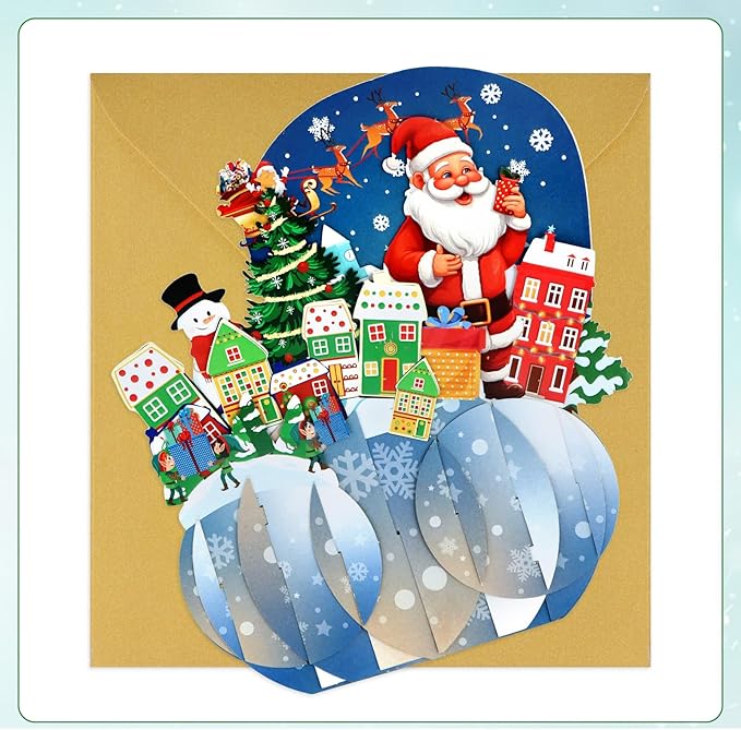 FaCraft Pop Up Christmas Card - with Envelope and Seal, Handmade 3D Merry Christmas Gift for Winter, Holidays, New Year (Santa, Gnome Town)