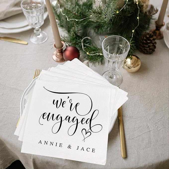 Luxury Custom Pack 15pcs We're Engaged Wedding Napkins - Engagement Decorations for Party