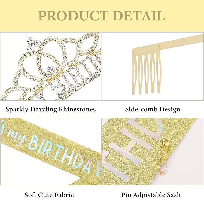CAVETEE Birthday Crowns for Women - Its My Birthday Sash and Crown Set for Adult Women - Party Decorations and Gifts