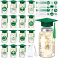 Boao 16 Sets Graduation Table Decoration Set with LED Light up Graduation Decorations for Class of 2026, Grad Jar, Felt Grad Hat and Stickers for High School College(Green,Vivid)