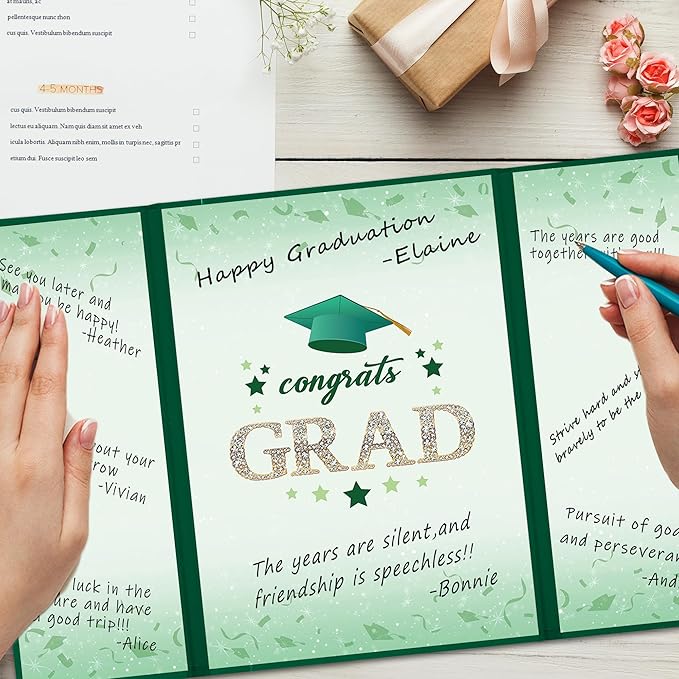 Vlipoeasn 2026 Graduation Guest Book Alternative, Green Gold Class of 2026 Graduation Party Decorations, Graduation Signature Book for 2026 College High School, Unique Graduation Gifts for Friends