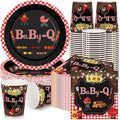 Hushee 200 Pcs BBQ Baby Shower Paper Plates Cups Napkins Party Supplies Tableware Set Disposable Cup Napkin for 50 Guest Party Decoration