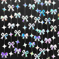 Iridescent Bow Decorations Holographic Paper Star Bow Hanging Garland Streamer Banner for Coquette Birthday Bachelorette Wedding Bridal Shower Engagement Anniversary Hen Party Decorations Supplies