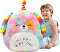 Easfan 20" Jumbo Rainbow Birthday Dog Giant Plush Pillow Soft Puppy Plush Toy Cute Dog Stuffed Animal Birthday Gifts for Kids Toddlers