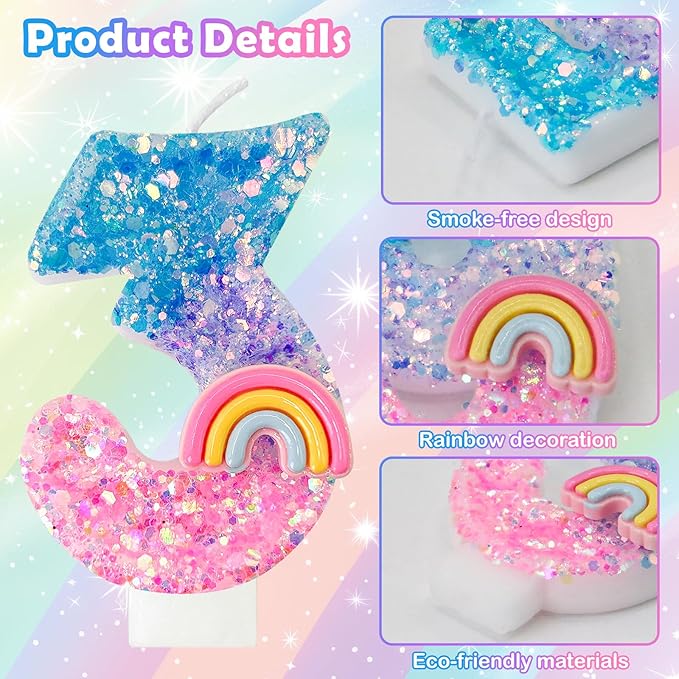 Rainbow Birthday Number Candles, Number 3 Candles, Cupcake Decorations, Macaron Birthday Cake Decorations, Cartoon Theme Party Supplies (Number 3)