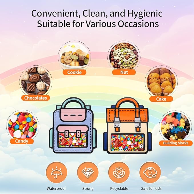 Lati 24PCS Birthday Party Favors Goodie Bags - Cartoon Style Durable Plastics Gift with Handles for Candy Treats,Events (Classroom Bags, Large)