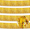 4 Pack 10 Ft Gold Foil Fringe Garland Metallic Streamers Tinsel Banner Wall Hanging Garland Backdrop for Parade Floats, Halloween, Christmas, Thanksgiving, New Year Party Decorations