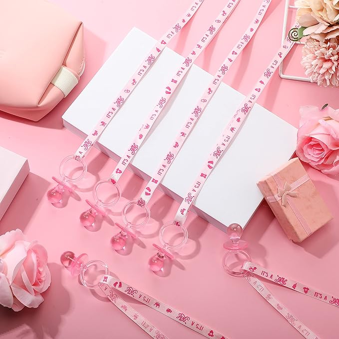 Coume 36 Pcs Shower Party Pacifiers Necklace Acrylic Pacifiers Charm Necklace for Shower Party Decorations Gender Reveal Table Scatter(Pink)