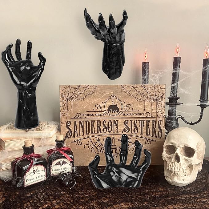 DAZONGE Halloween Decorations, Pack of 6 Wall Mounted Creepy Reaching Hands with Lighted Candles, Life-Sized Horror Hands for Gothic Wall Decorations, Scary Halloween Decorations Indoor