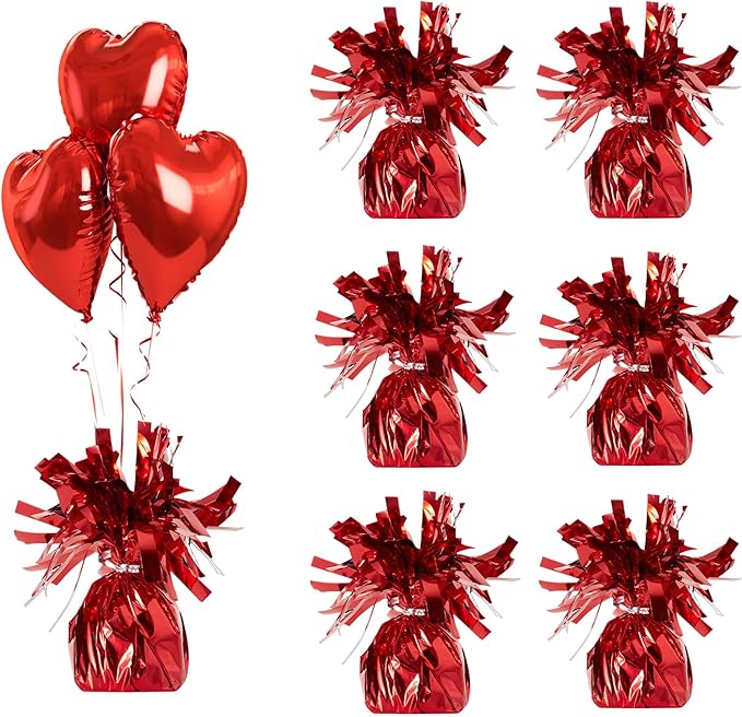 Aluminum Foil Balloon Weights for Parties (6 pcs) - 0.31lb (140g) Each - Premium Balloon Anchors for Birthday, Wedding, Dinner, Indoor & Outdoor Decorations(Red 6pcs)